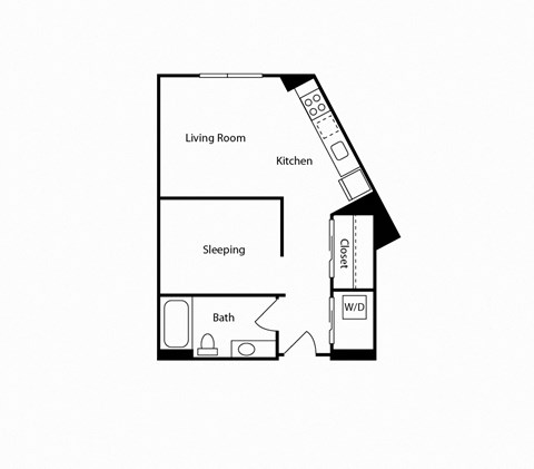 Floor plan for studio, 1 bath, 524 sqft